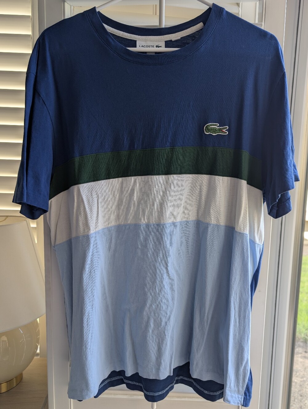Lacoste Colorblock T Shirt Men's XL Navy Green White Blue Crew Neck Cotton